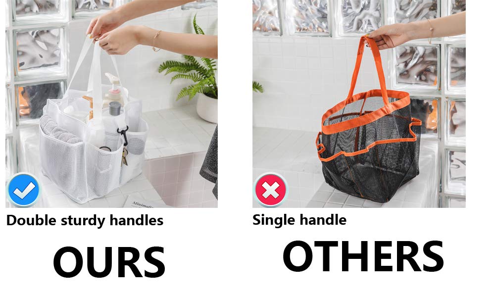 ALYER Mesh Shower Caddy Basket,Large Shower Bag Tote,Hanging Bath Toiletry Organizer with 1 Big Separated Inner Compartment and 6 Deep Outer Pockets (Black) 2