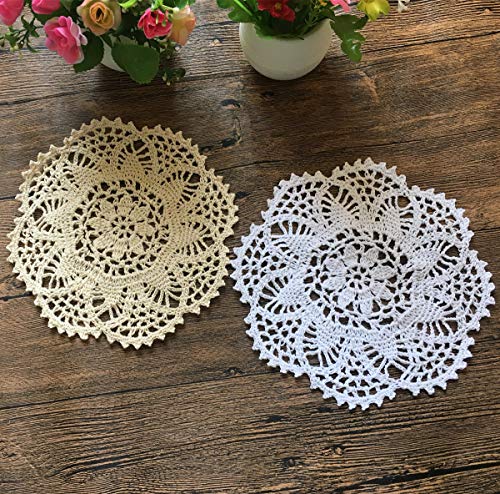 Mindplus Set Of 12 Hand Crochet Doilies Cotton Crocheted Lace Doilies 4-10 Inches Round Beige thumb #4