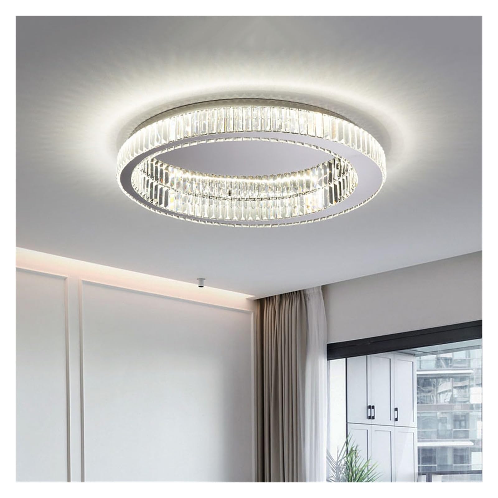 ZTCHSENZT Modern Simple Crystal Circle Lamp Ceiling Chandelier Living Room Bedroom Study Decorative Led Indoor Light,Lighting Wall Sconce,Chrome-40cm