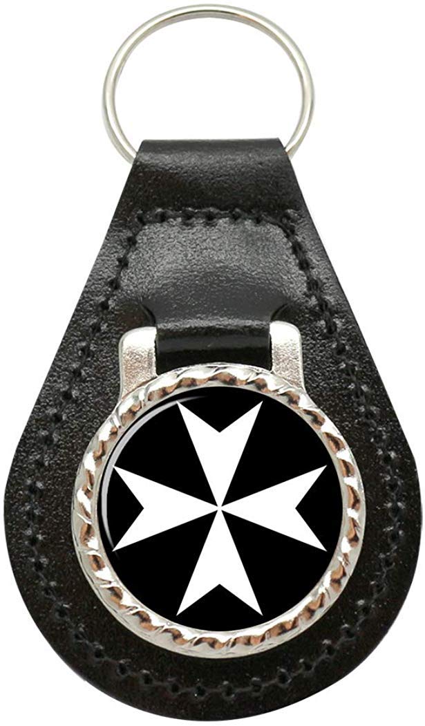 Giftshop Uk Unisex Black Leather And Silver Metal Knights Hospitaller (Order Of St. John) Leather Key Fob