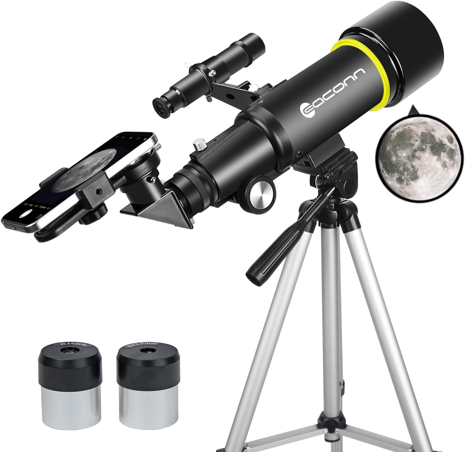 Telescope for Adults Beginners, Aperture 70 mm 400 mm AZ Mount Full Multi-Layer Optical Refractor Portable Travel Telescope with Tripod Phone Adapter (Black)