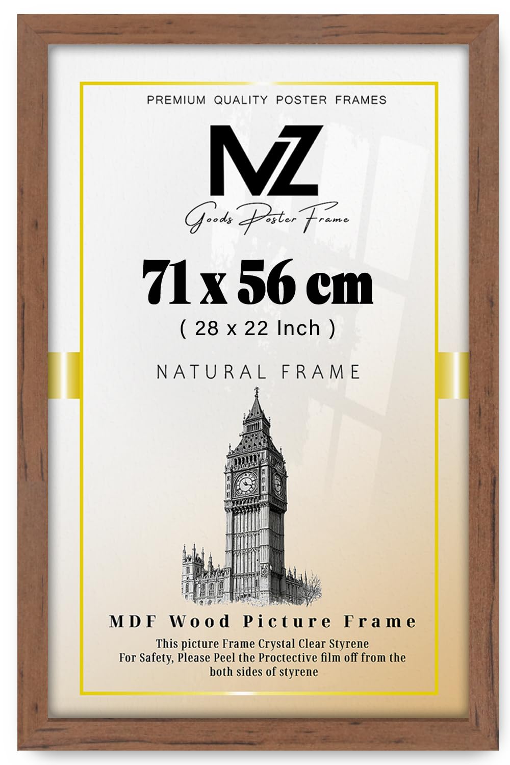 Mz Goods Walnut | Mdf Poster Frame (71 X 56 Cm) 56 X 71 Cm Ideal For Art, Home & Office Décor, Sturdy Mdf Finish, Secure Hooks For Easy Wall Mounting [ ]