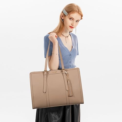 Miniatura 9 de LOVEVOOK Bolsa de lona ligera para laptop de 15.6 pulgadas para mujer, bolsa de computadora de gran capacidad con bolso de mano para negocios,