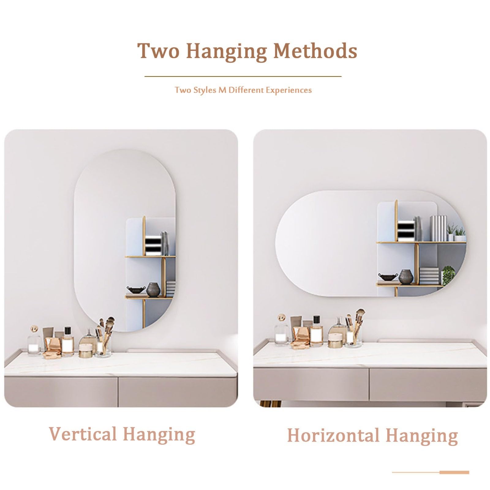 Specchio Per Il Trucco Antideflagrante Senza Cornice, 50*80cm Specchio Ovale Da Bagno, Specchio Da Parete Impermeabile, Orizzontale E Verticale, Per Camera Da Letto, Soggiorno(60*100cm/23.62*39.37in)