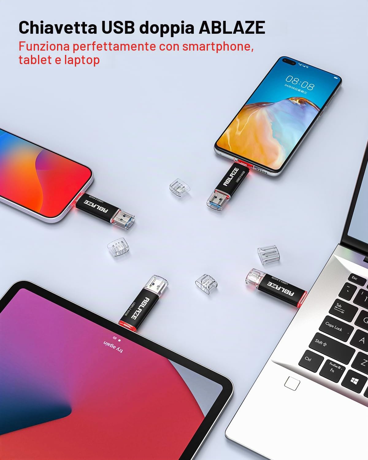 ABLAZE Chiavetta USB C da 16GB, confezione da 10 pezzi, doppia chiavetta USB 2.0, USB Type-C ad alta velocità, chiavetta di memoria thumb drive per archiviazione dati per smartphone USB C, tablet, Mac