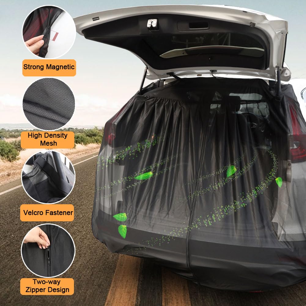 Zanzariera per portellone posteriore dell'auto, 180 x 150 cm, fissaggio magnetico con cerniera, per SUV/Vans con telaio ferromagnetico, protezione privacy e sole in campeggio
