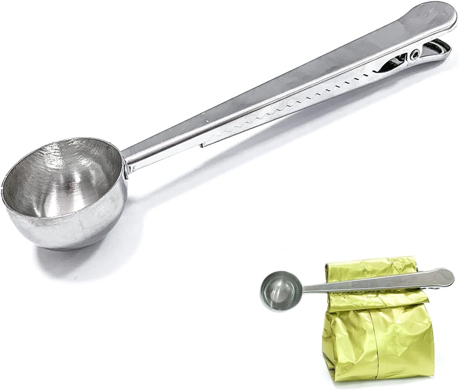 Amazon コーヒースクープ クリップ ステンレススチール 大さじ コーヒースプーン ロングハンドル 多機能シーリングバッグクリップ お