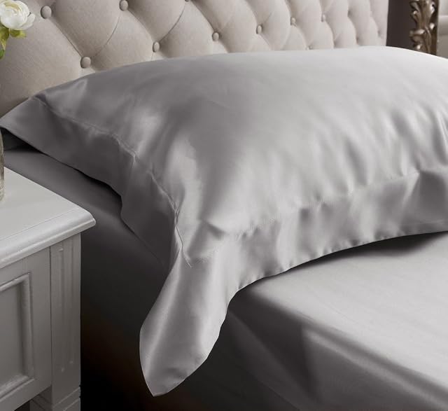 Jasmine Silk King Single 100% Charmeuse Silk Pillowcase Pillow Case Oxford Style 50 x 90 cm + 7cm Border Envelope Closure - Grey