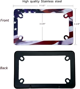 FOTN FTON Stainless Steel Motorcycle License Plate Frame Compatible with Harley,Yamaha - Timeproof Motorcycle Tag Frame (Black & red)