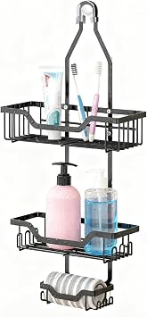 Shower Caddy Hanging, No Drilling 2-Tier Shower Storage, Over Door Rack Holders, Black Shower Caddy for Bathroom Organizer, 30 x 12.5 x 67 cm