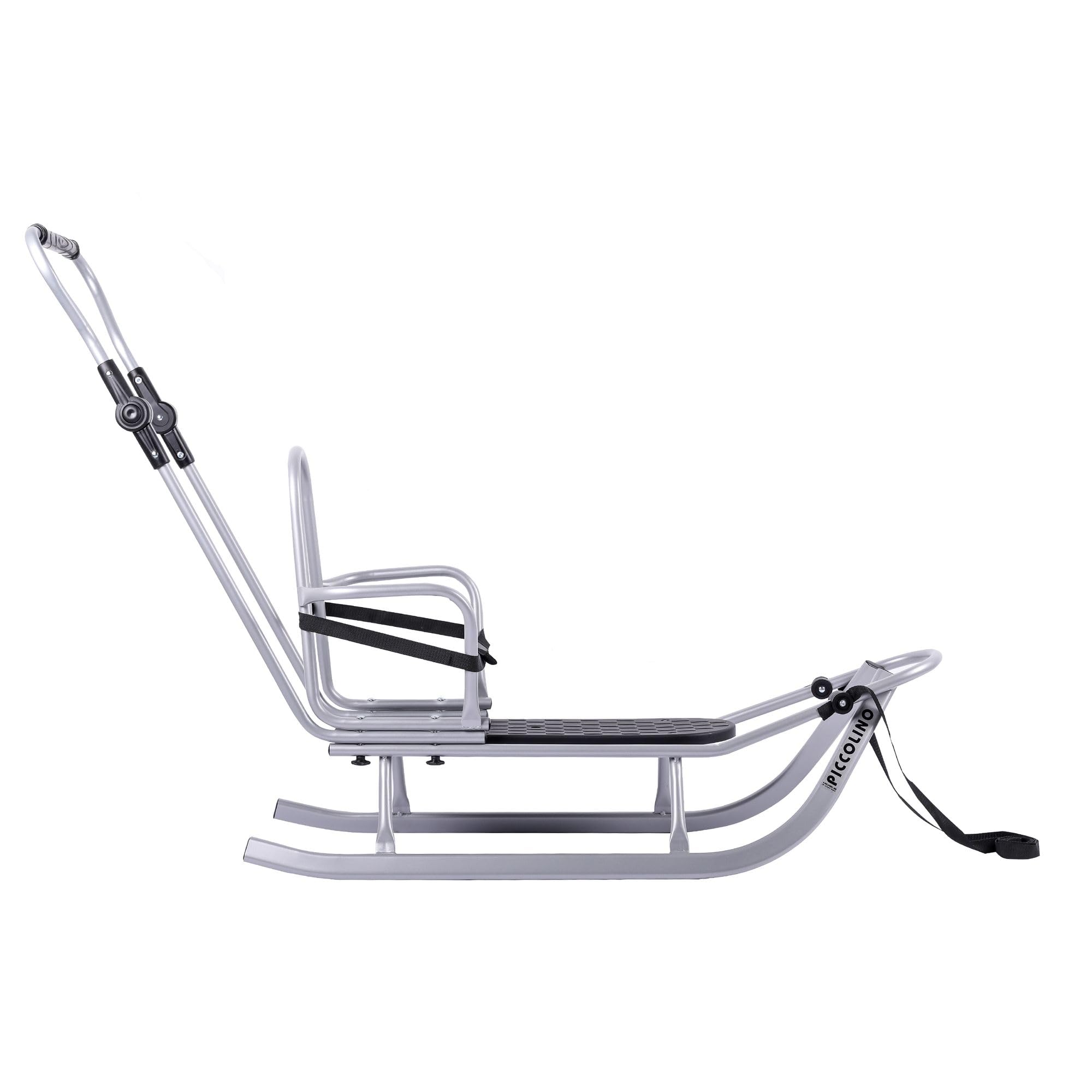 Clamaro Piccolino Rodel Schlitten aus Leichtmetall Silber - Rennrodel bis zu max. 80 kg belastbar - Sitzfläche aus Stabiler Kunststoff Platte