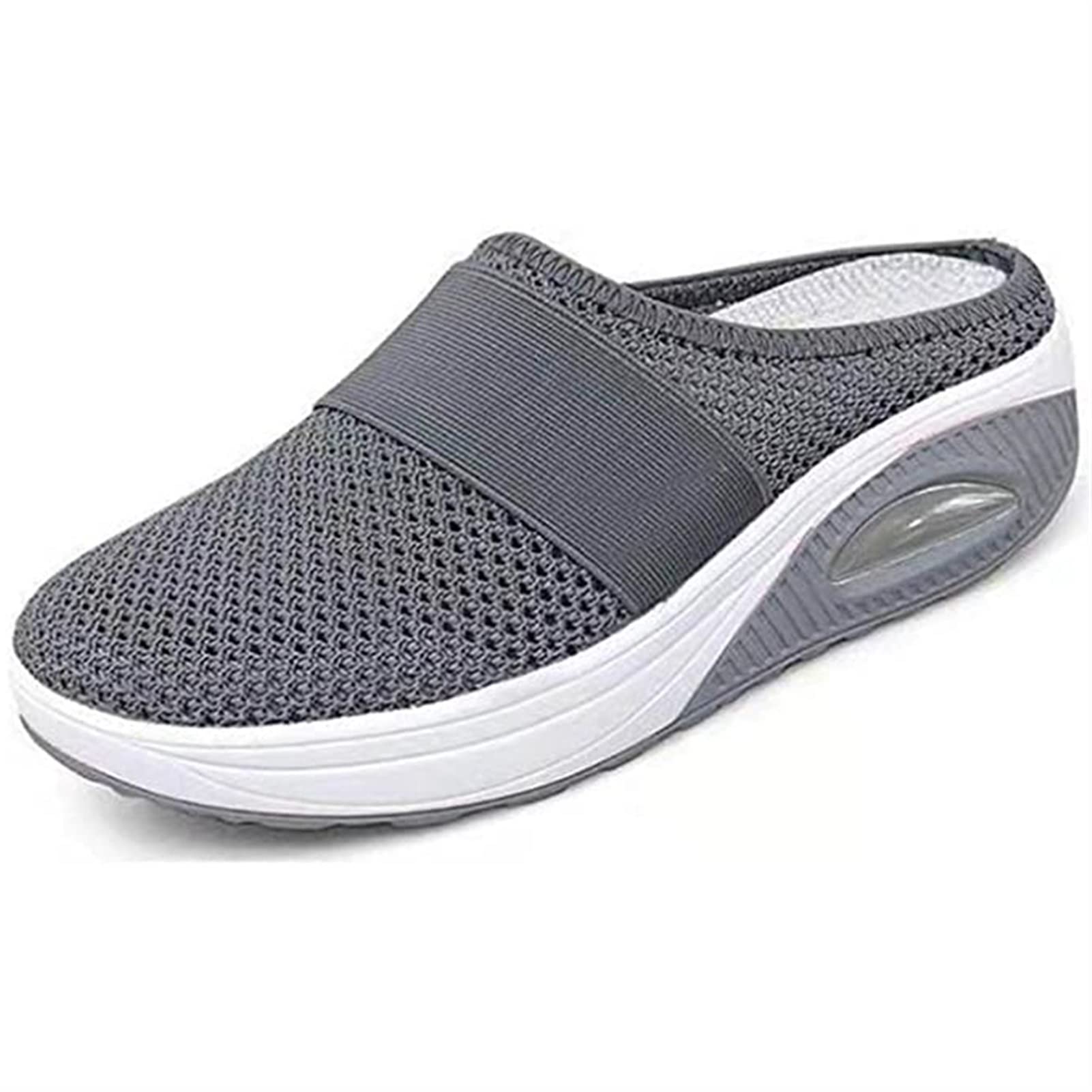 FUZUAAClogs Soft Slippers Women's Mules Mesh Sabot With Orthopedic Air Cushion Breathable Platform Leisure Sandals Slipper (Color : Dark Gray, Size : 38)