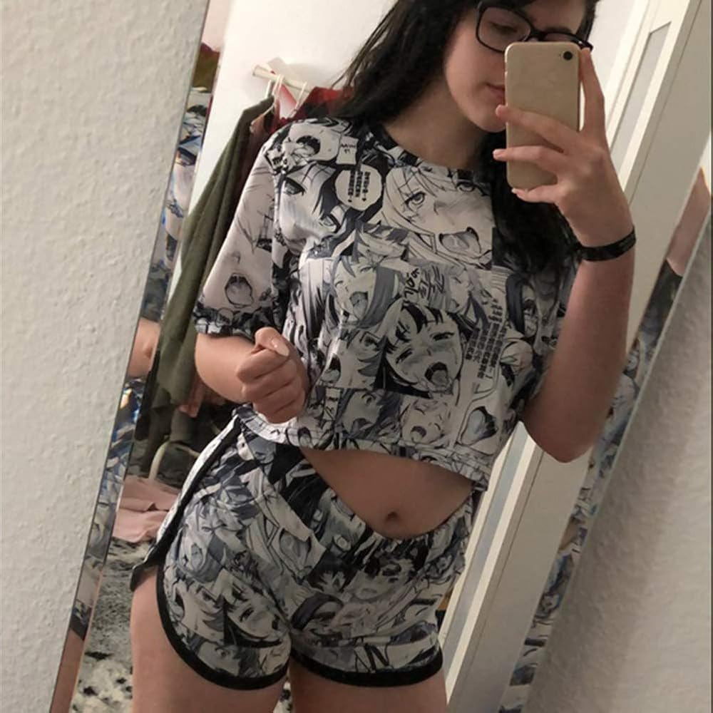 ルームウェアまとめて Amazon | アヘ顔 服 AHEGAO クロップトップとショーツパジャマ