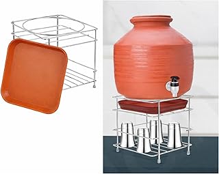 KITNEX Premium Stainless Steel Matka Stand with Tray | Heavy Duty Thick Steel Water Pot Stand for Clay Matka | Rust Proof...