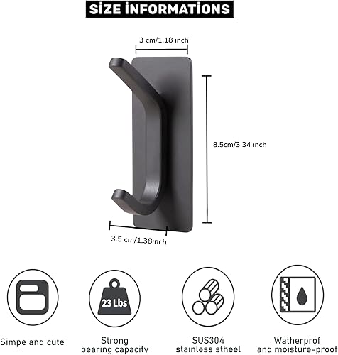 Miniatura 2 de HOMEAND - Ganchos adhesivos para toallas, ganchos de pared autoadhesivos de acero inoxidable 304, ganchos de ducha impermeables para batas y ropa,