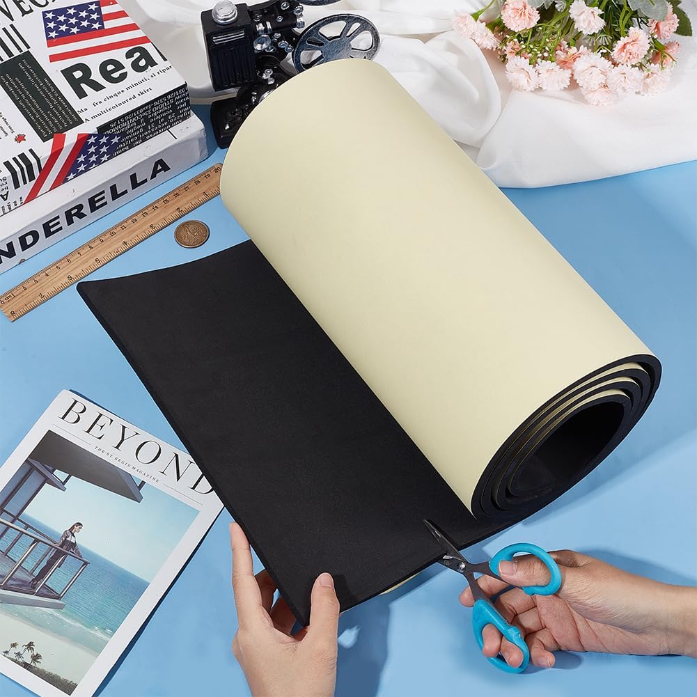 BENECREAT 70x11.8 inch Black Self Adhesive EVA Foam Roll, 6mm Thick Waterproof Foam Rubber Sheet for Furniture Protecting, Gap Filling, Costumes and Other Craft Project
