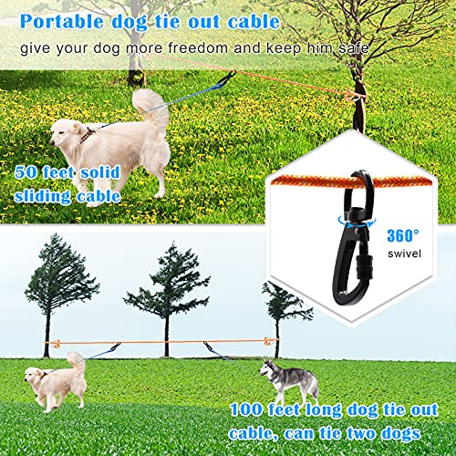 Dog Tie Out Cable for Camping, 100ft Reflective Overhead Trolley System for 2 Dogs, Portable Dog Hitching Lead up to 300lbs, Dogs Runner for Yard Camping Training Running Hiking Outdoor - Image 6