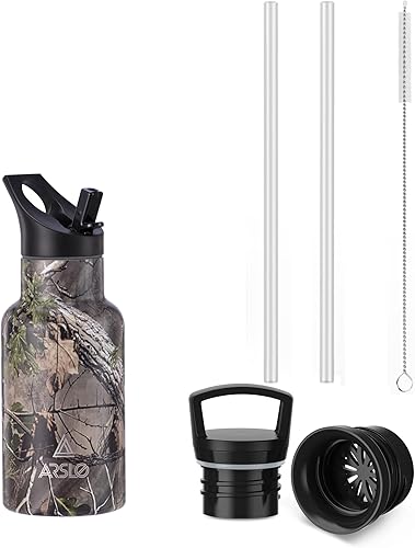 Miniatura 1 de Arslo - Botellas de agua de doble pared de acero inoxidable, botella aislada al vacío con tapa con pajilla, botella de agua aislada que mantiene el