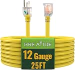 Cord d'extension extérieur avec extrémité éclairée, 10 FT, 15 Amplificateur, 125V, 1875W, 12/3 SJTW, Imperméable, Rose, pour les appareils, Générateur, DIY Outils, Tondeuse à gazon, Lave-pression, Lumières de vacances