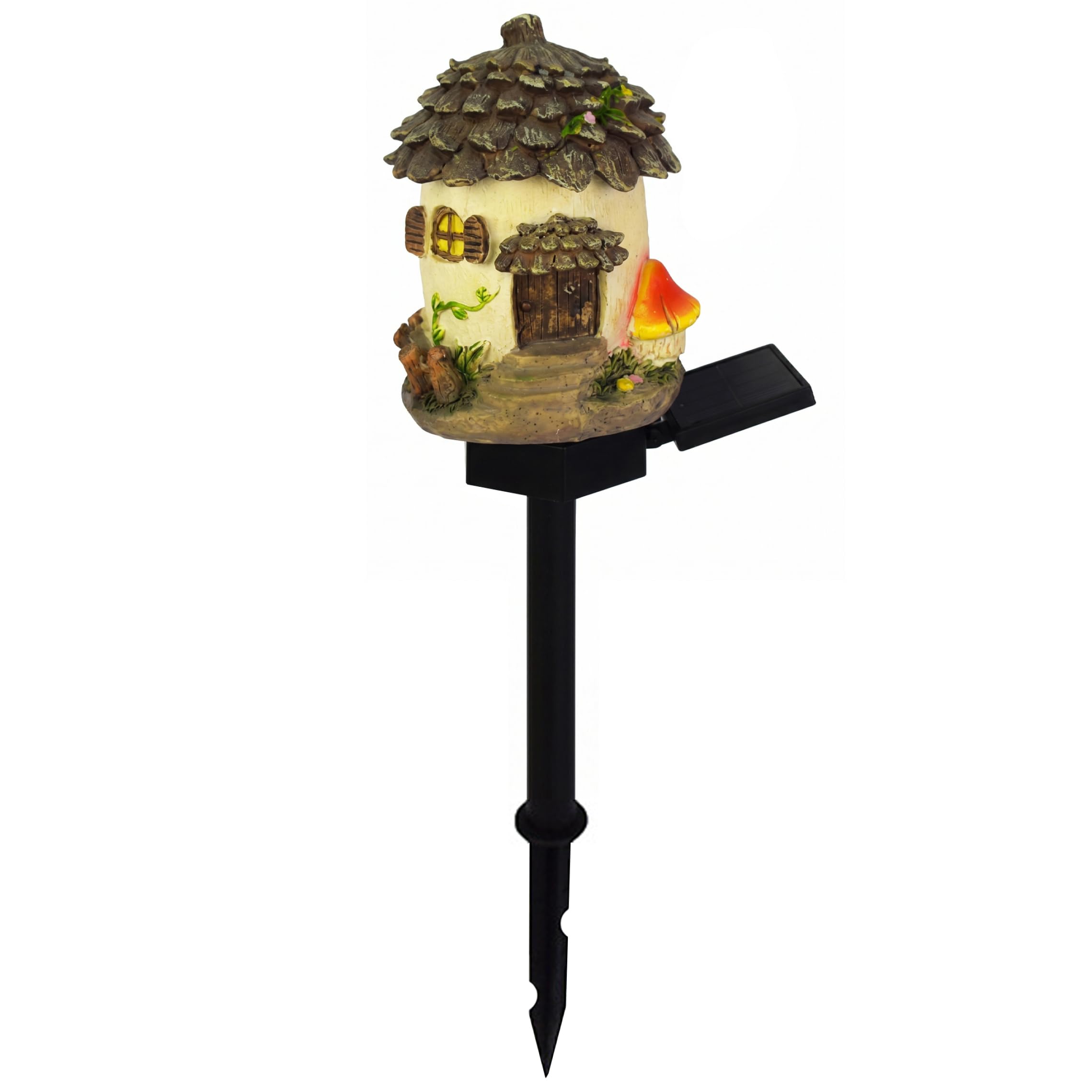 Gemuseeee Solar Fairy House 16in, Waterproof Resin Garden Light Pine Tree House Shaped Outdoor Decor for Yard Patio Lawn