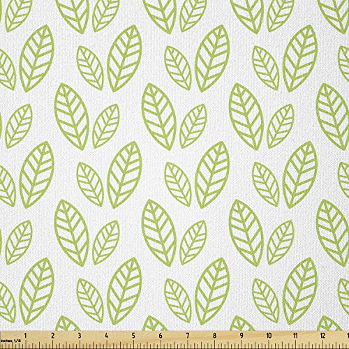 Image of Ambesonne Green Leaf Fabric by The Yard, Simple Botanical Pattern with Abstract Leaves Ecology Environment Theme, Stretch Knit Fabric for Clothing Sewing and Arts Crafts, 1 Yard, Apple Green White