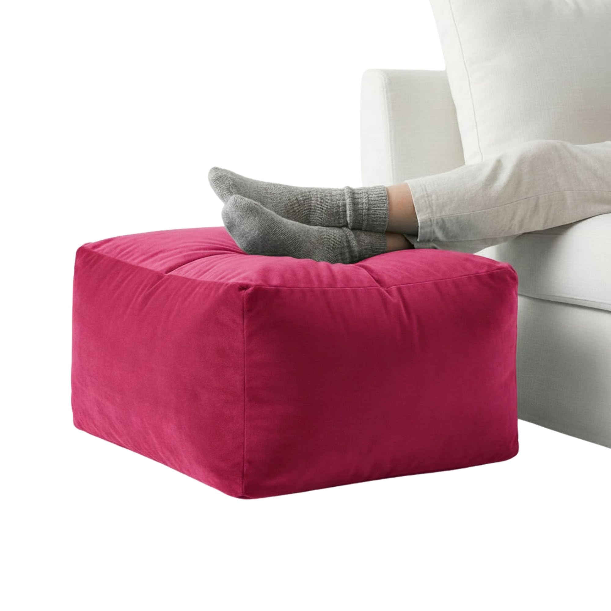 Kosiproducts Velvet Beanbag Ottoman Rectangle Footstool Pouf Chair Pouffe Soft Plush Feel (Hot Pink 45x35x15) โ image 1