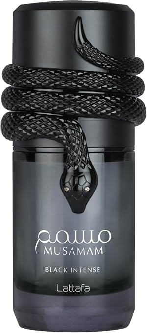 Lattafa Musamam Black Intense – Especiado, amaderado, ámbar, aromático – Eau de Parfum Spray de larga duración para unisex, 3.4 oz / 100 ml 3.4 oz (Paquete de 1)