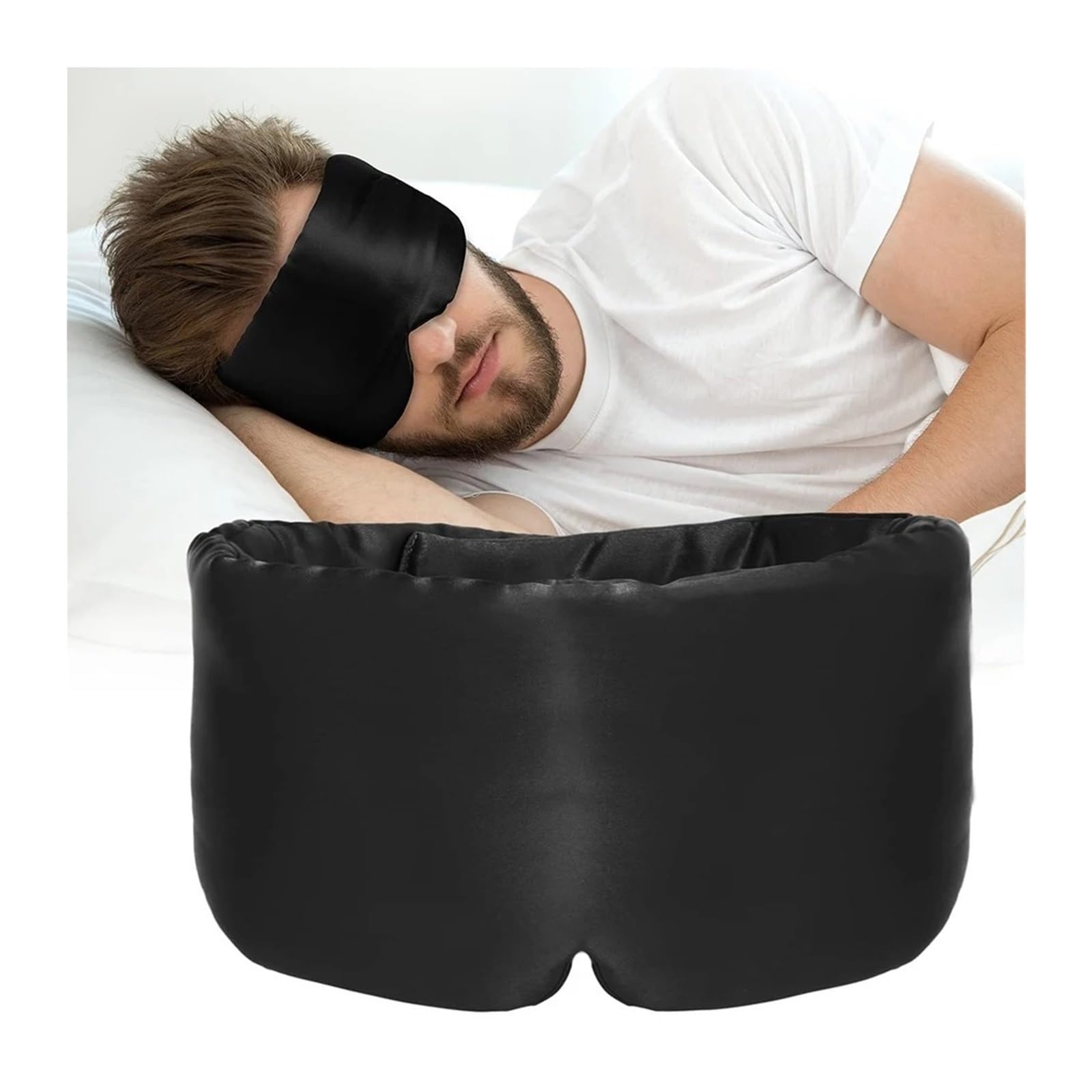 Maschera for dormire in seta di gelso da 3 pezzi, con fascia regolabile, maschera for bloccare la luce, for viaggio e pisolino Per Brevi Soggiorni E Viaggi(Black)
