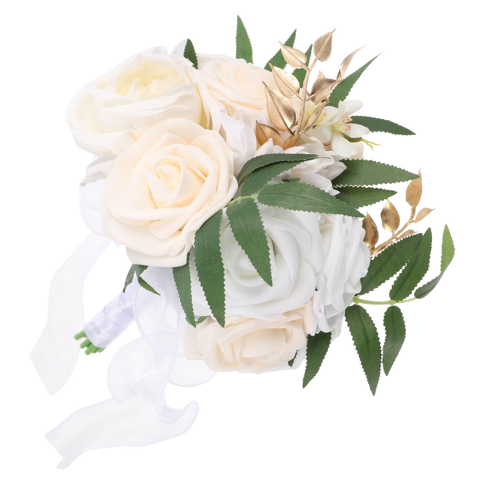 Bouquet de mariée artificiel roses crème sans flétrissement taille 22x29