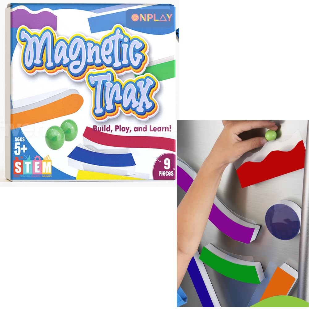 OnPlay Trax Magnetic Marble Run Game, Roller Coaster Toy for Kids with Magnetic Track & Marbles for Building A Marble Maze, 9 Piece Set, Ages 5+, Birthday Gift for Boys and Girls