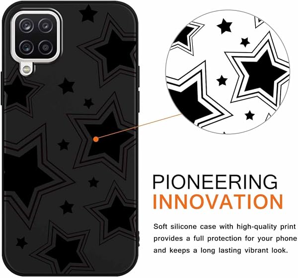 Yoedge 2 Pieces Cover for Samsung Galaxy A12 / A12 Nacho 4G 6.5 Inches Ultra Thin Black Soft TPU Silicone Case Shockproof Anti-Scratch Protective Case with Designs for Girls Women, Star 2 - 2
