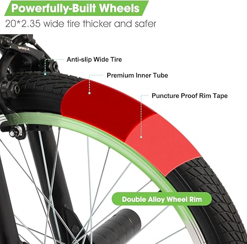 Miniatura 4 de Hiland - Bicicleta BMX de 20 pulgadas para niños, de nivel principiante a avanzado, con giroscopio de 360 grados y 4 clavijas, bicicletas para niños