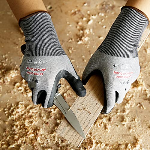 Brigic Cut Resistant Gloves Level 5, Ultra-Light Steel Wire Cutting Gloves, Touchscreen, For Machinery, Warehouse, Gardening, L, 1Pr #TOP2