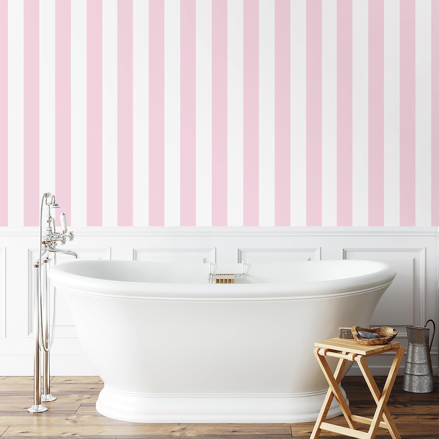Cohoo Home Pink Striped Peel and Stick Wallpaper Pink and White Stripe Contact Paper for Cabinets Modern Stripes Self-Adhesive Removable Wall Paper Cute Girls Bedroom Nursery Decor Vinyl 17.7”×393”