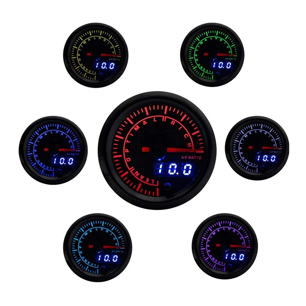 Jauge de rapport de carburant d'air 12V compteur de rapport de carburant d'air, 52mm/2in 7 couleurs LED jauge de rapport de carburant d'air Instrument de Modification de voiture