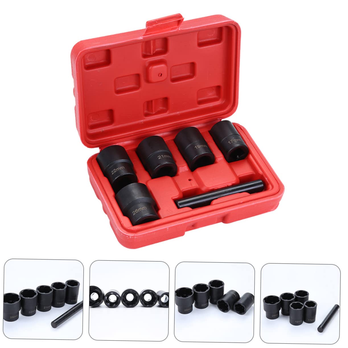 jojofuny 6 PCS Set Estrattori Viti Danniato in Acciaio Vanadio Cassetta Strumenti 17-26mm