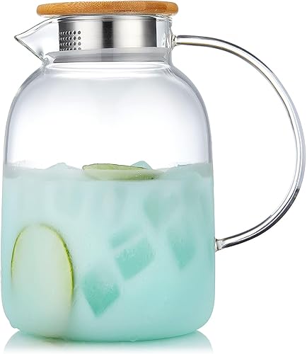 Unbreakable - Jarra de vidrio con asa y tapa, tarro de vidrio de 68 onzas líquidas con tapa, resistente al calor, jarra de borosilicato para té,