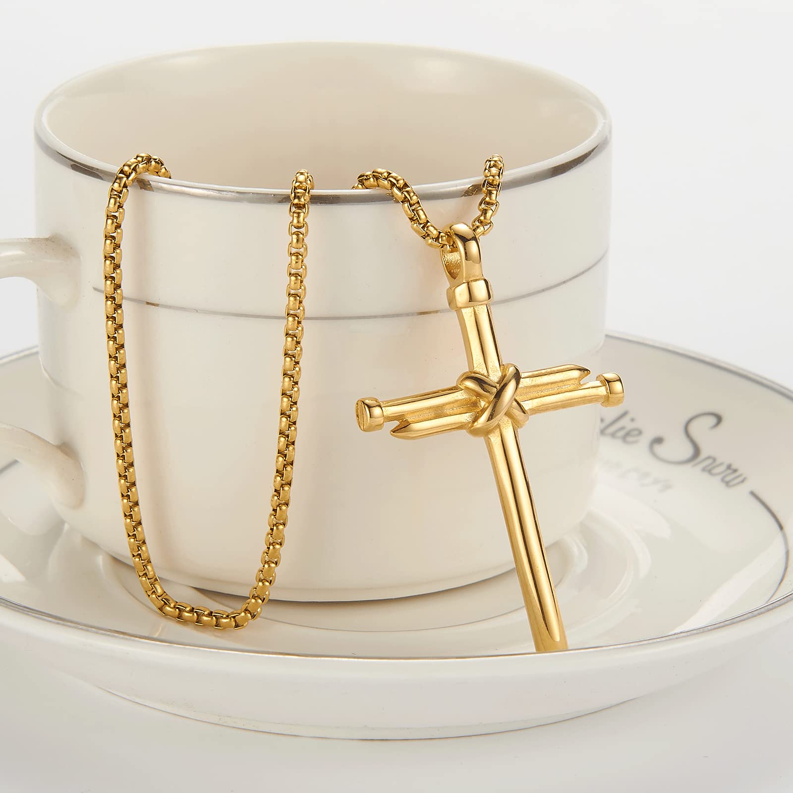 Collar con colgante de cruz de uñas para hombres y mujeres, collar de cruz de acero inoxidable para joyería masculina, Acero inoxidable, No es una piedra preciosa 3