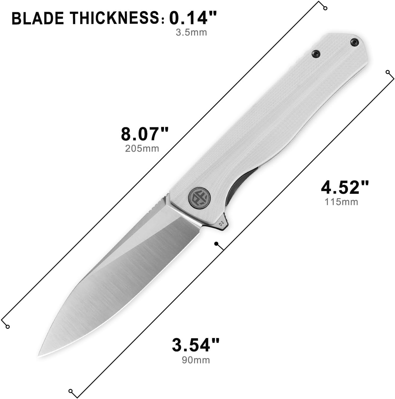 Petrified fish PF818,3.54" D2 Blade,104g G10 Handle Flipper Folding knife (White, Satin)