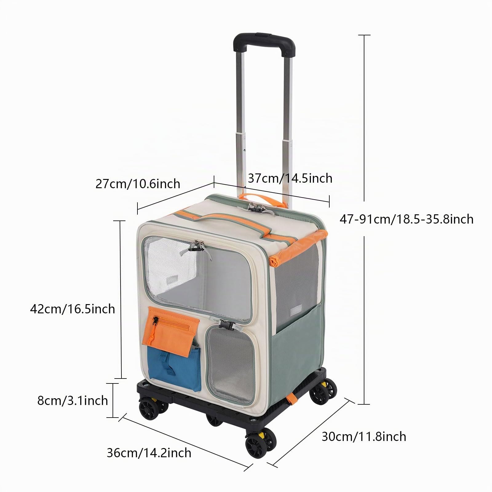Mochila 2 en 1 para mascotas, maletín plegable, bolsa de transporte para gato con ruedas y trolley, bolsa de transporte de tela Oxford para gatos y perros, con asa telescópica extraíble, máx.