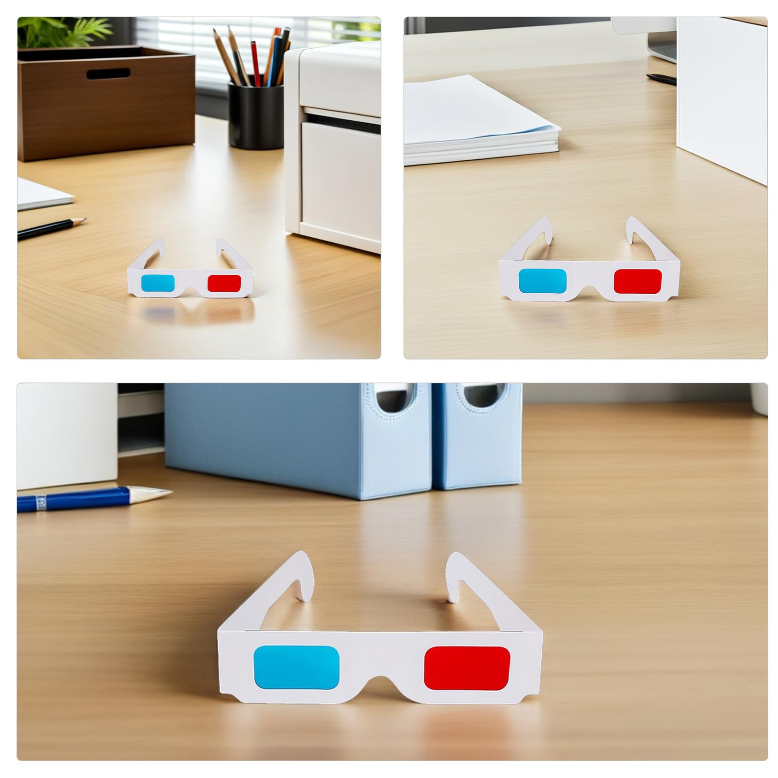 NUOBESTY 200 Pezzi Occhiali Anaglifici in Cartone Rosso e Blu Pieghevoli in Custodia Protettiva per Cinema Home Cinema e Eventi