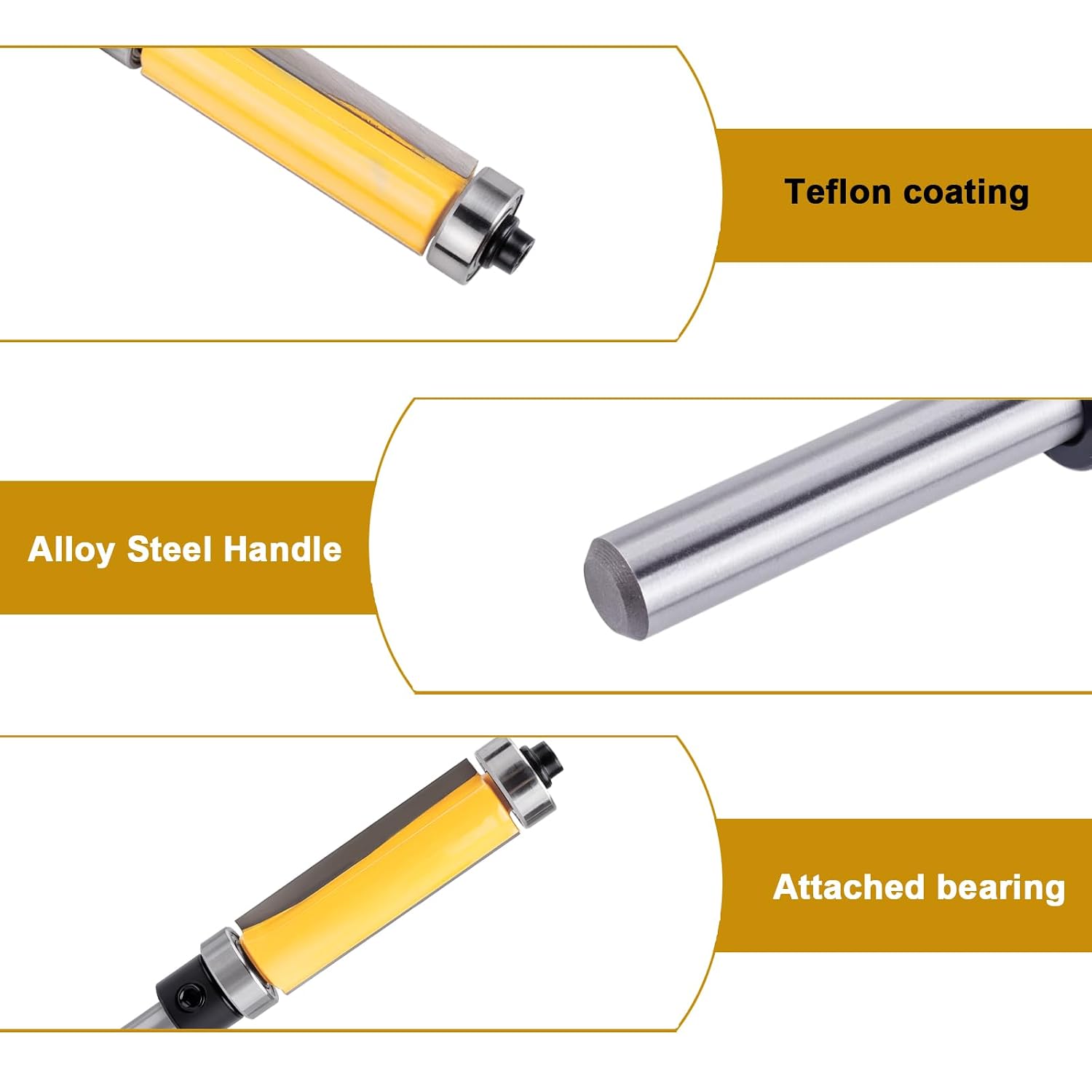 Top and Bottom Bearing Flush Trim Router Bits, 1/4 Inch Shank Straight Flush Trim Router Bits, Cutting Diameter 1/2", Cutting Height: 1-1/2"(38mm) TS/XBD-04