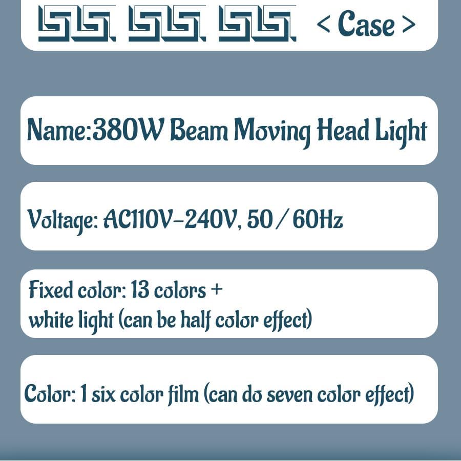 Product specifications including name, voltage, fixed color, and color film