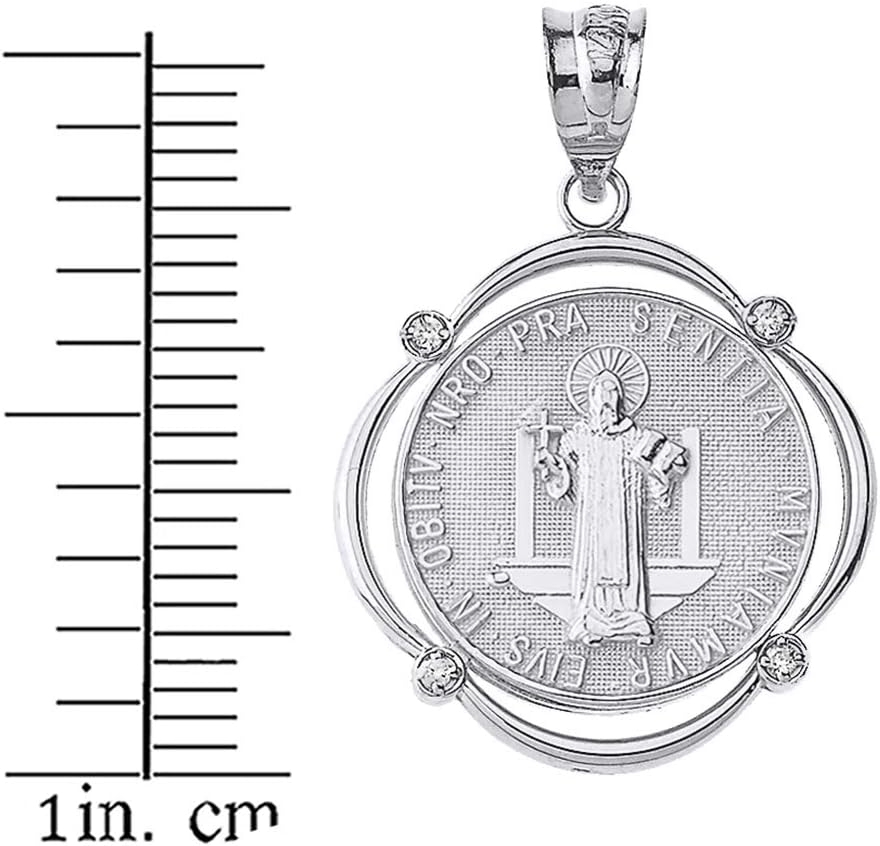 Fine 14k Gold Medalla De San Benito Saint St Benedict Diamond Pendant Necklace