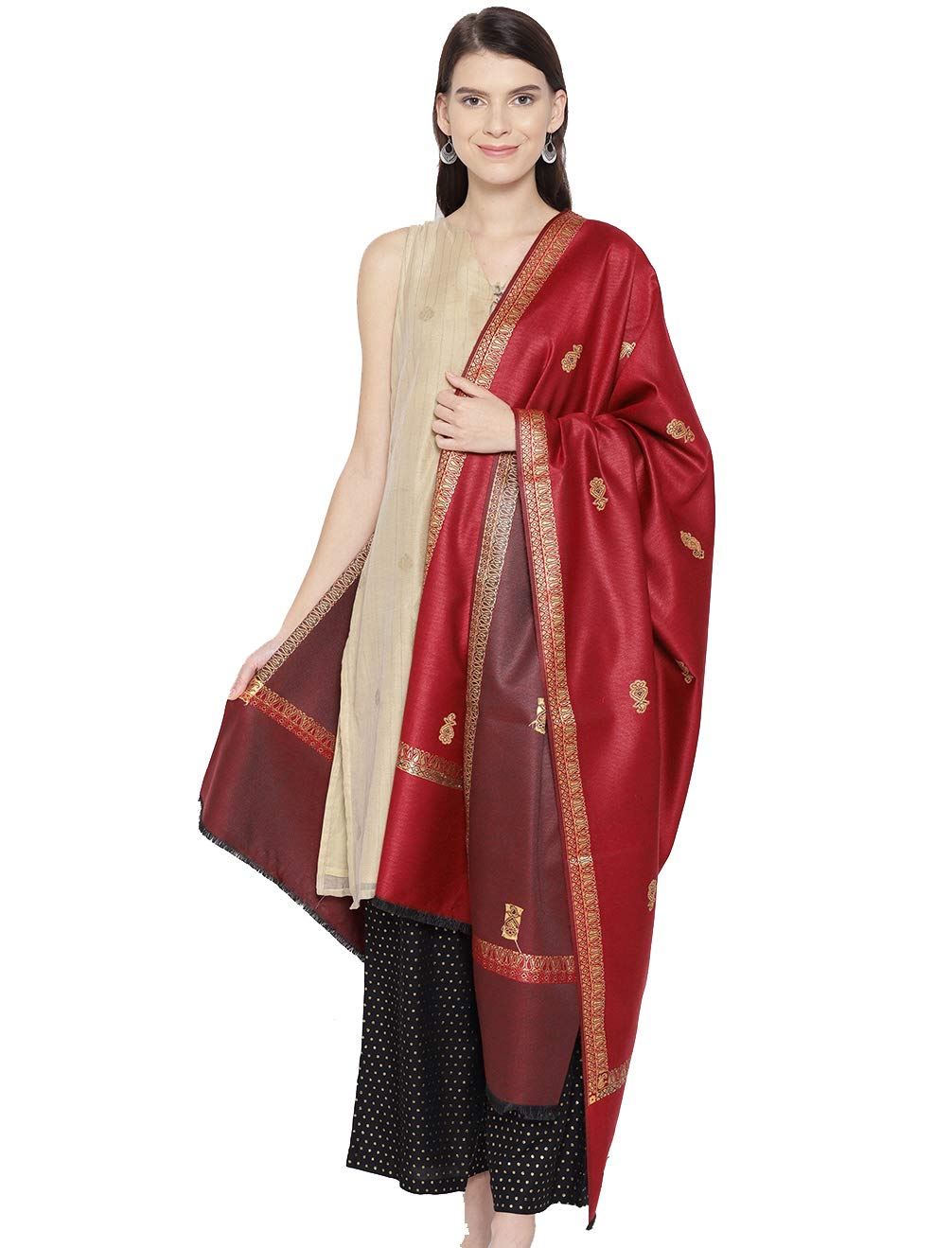 weavers villa Women's Maroon Jamdani Designer Shawls,Stoles, 100cm X 200cm-picture-22