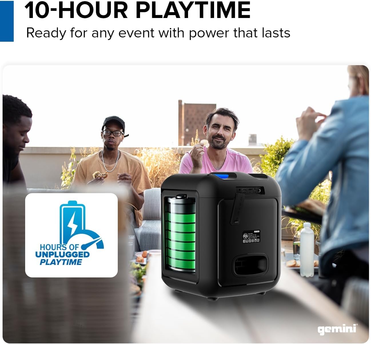 Gemini Box-Style Bluetooth Party Speaker with LED Lights, 6.5” Woofer, Wireless Mic, Deep Bass, TWS Stereo Pairing, USB/SD/FM/Aux, 10-Hour Battery Play Time, 100W Loud Sound for Home & Karaoke - Image 6