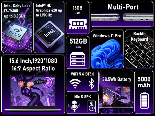 Image of Gaming Laptop 2026,15.6 Inch Laptops Computer with 16GB RAM 512GB SSD,Intel Core i7(Up to 3.9GHz),Windows 11 Pro & Office Included,Backlit Keyboard,Portable Laptop for Gaming College Student Business