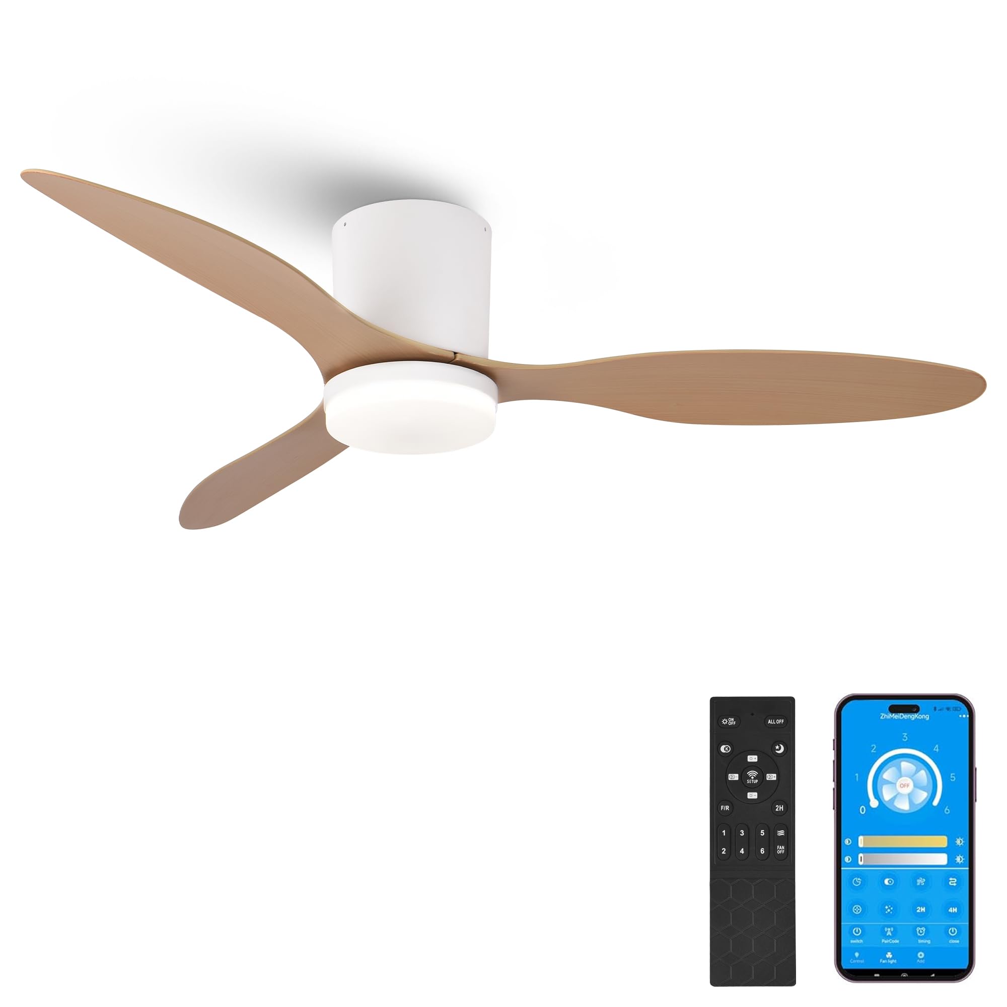 Parrot Uncle Ventilador Techo con Luz LED y Control por App, 106cm en Marrón, Silencioso Motor DC, 48W, 3 Aspas, Mando y Temporizador (Marrón con APP)