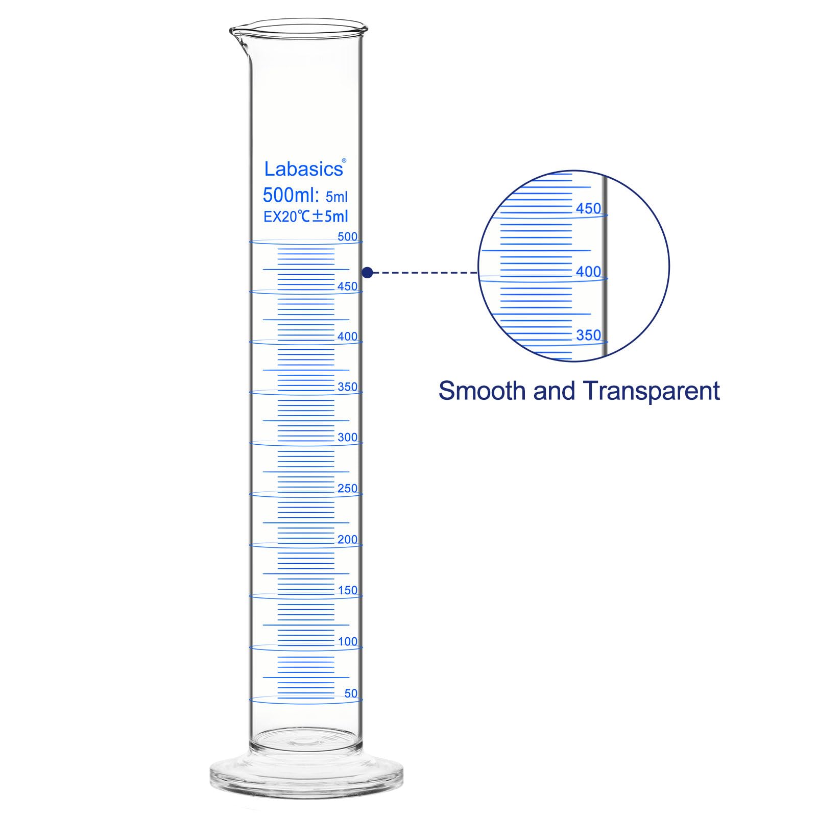 Cilindro Graduado de Vidrio de Borosilicato 500 ml, Medidor de Laboratorio Resistente