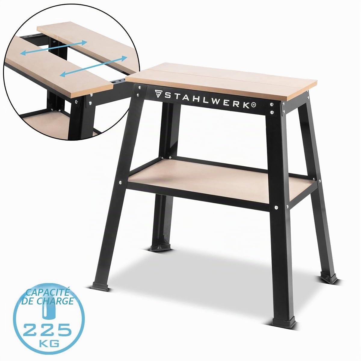 STAHLWERK Support universel pour machines UM-10 ST avec capacité de charge de 225 kg, 82 x 58 x 82 cm, table de machine réglable | Support de machine | Table de travail | Banc de travail | Table d